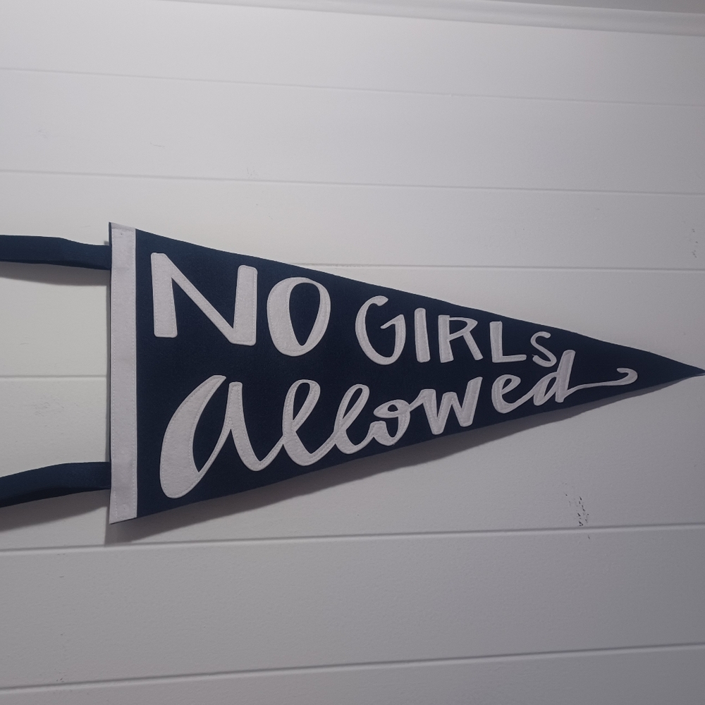Vintage “No Girls Allowed” Felt Navy Pennant Banner -